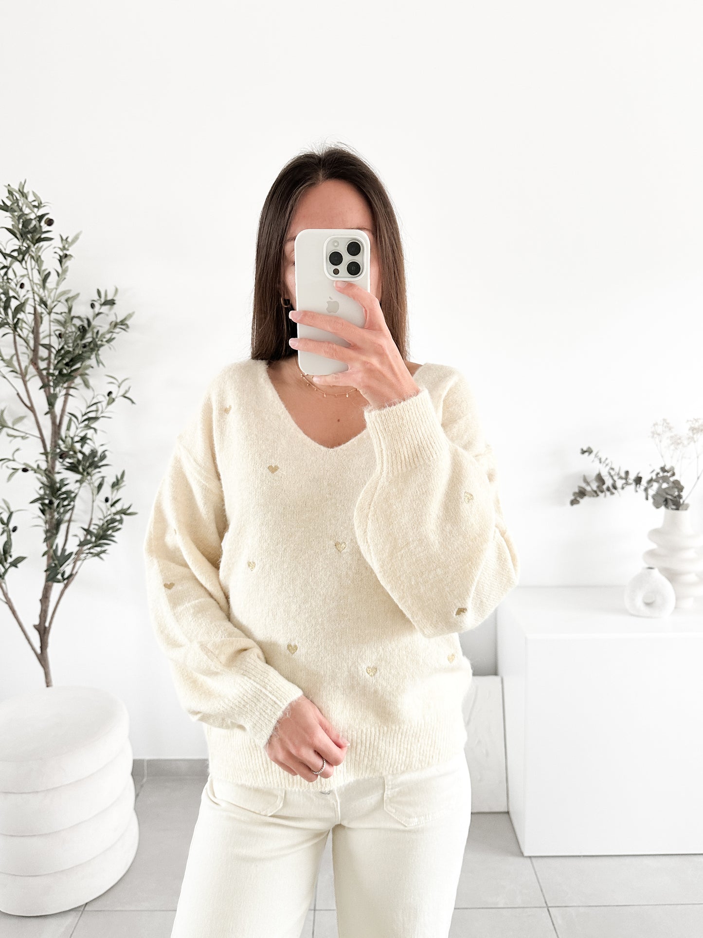 Pull coeurs dorés