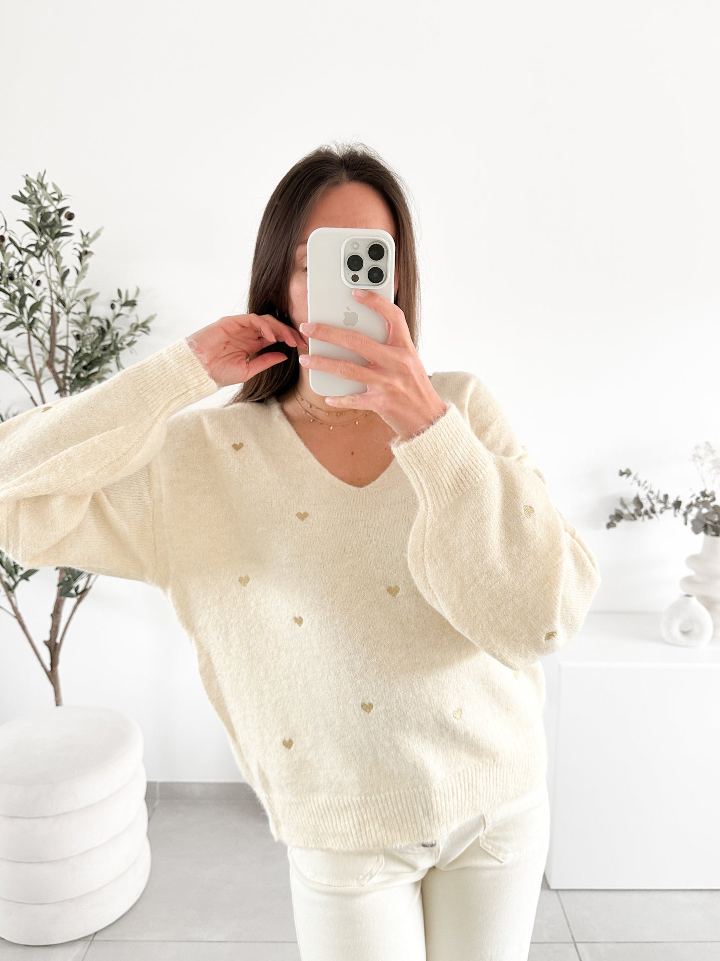 Pull coeurs dorés