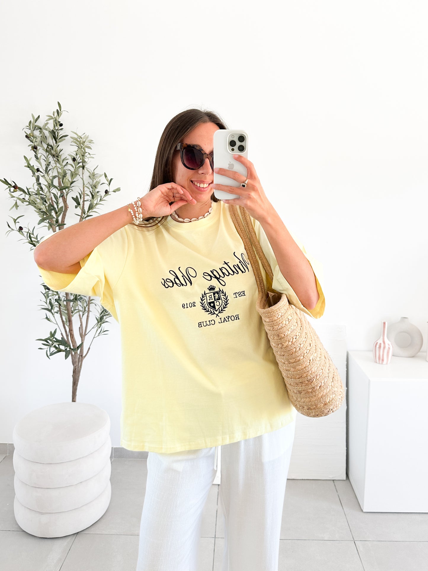 T-shirt brodé "Vintage vibe" jaune