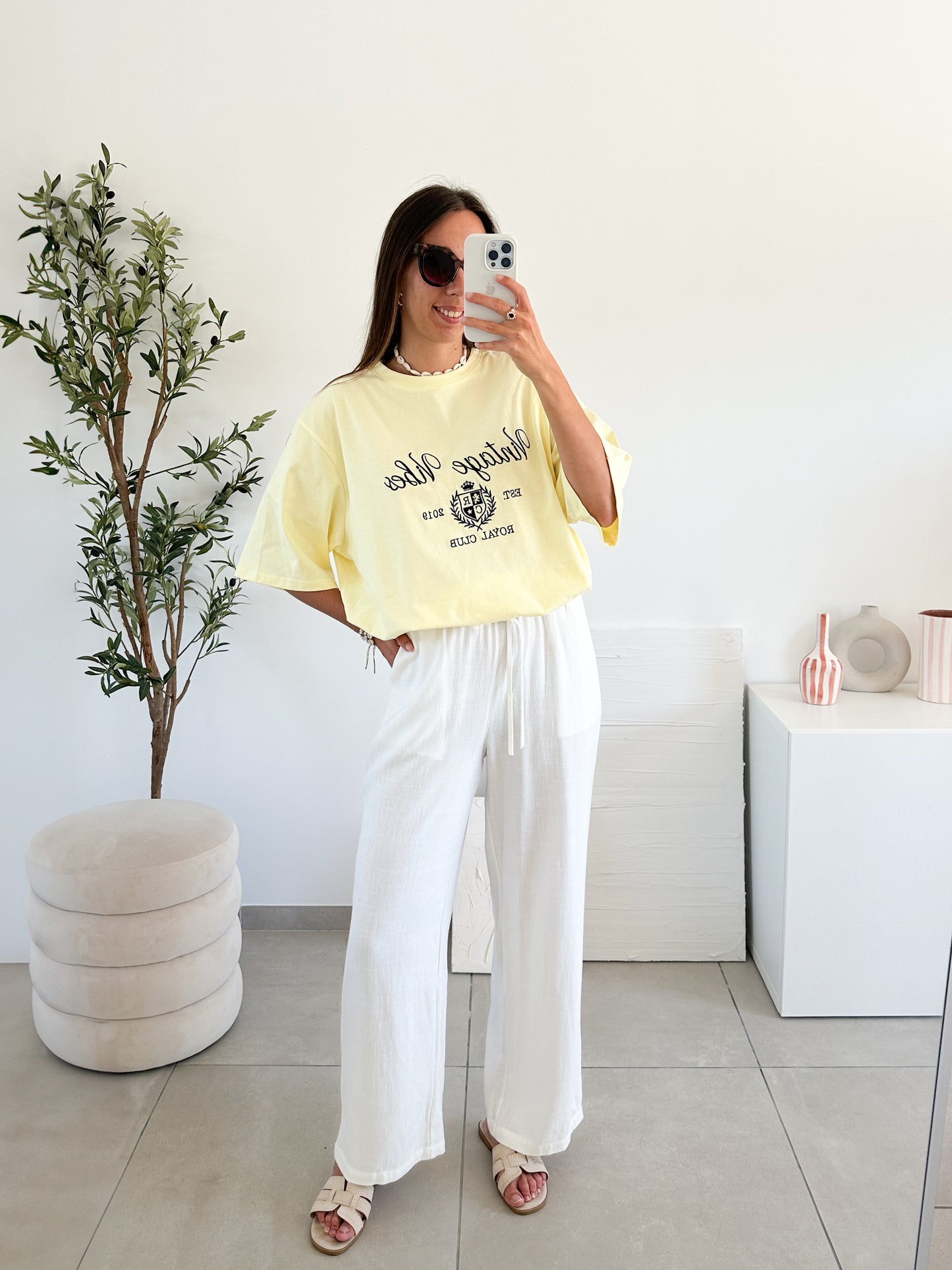 T-shirt brodé "Vintage vibe" jaune