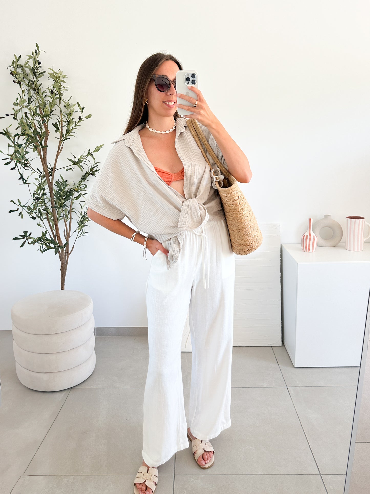 Chemise en gaze de coton beige