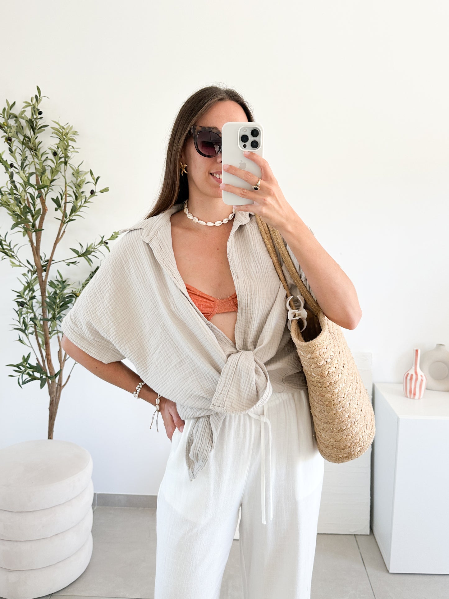 Chemise en gaze de coton beige