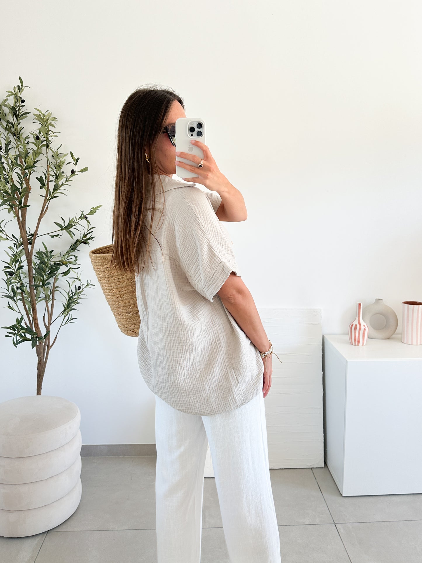 Chemise en gaze de coton beige