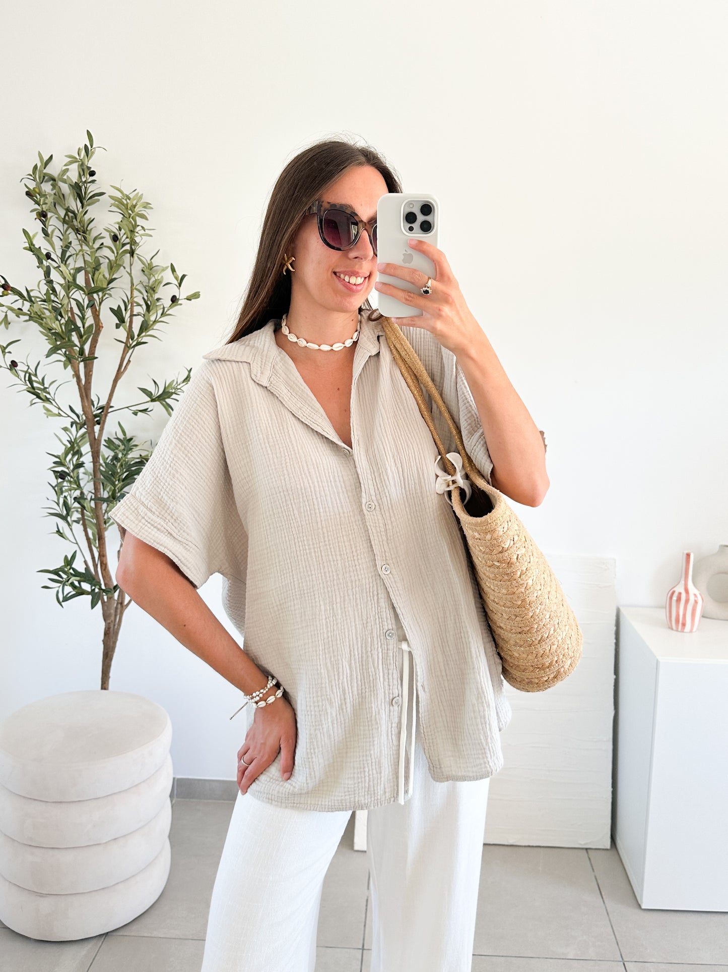 Chemise en gaze de coton beige