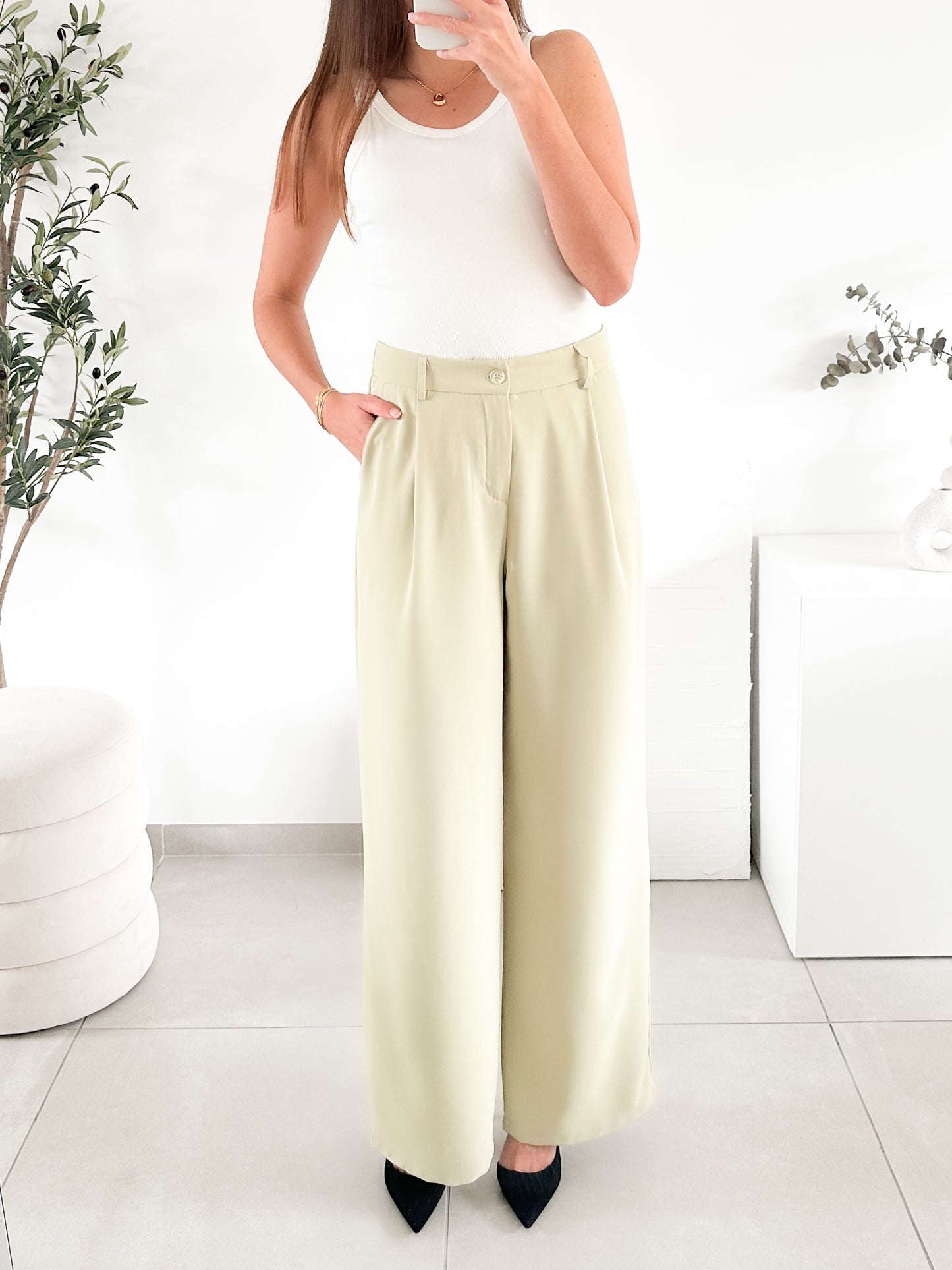 Pantalon costume vert matcha