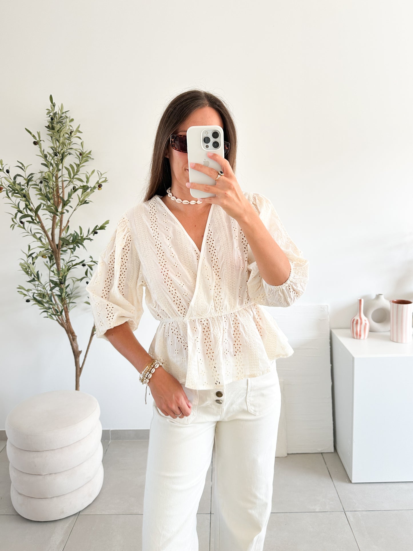 Chemise cache coeur en broderie anglaise