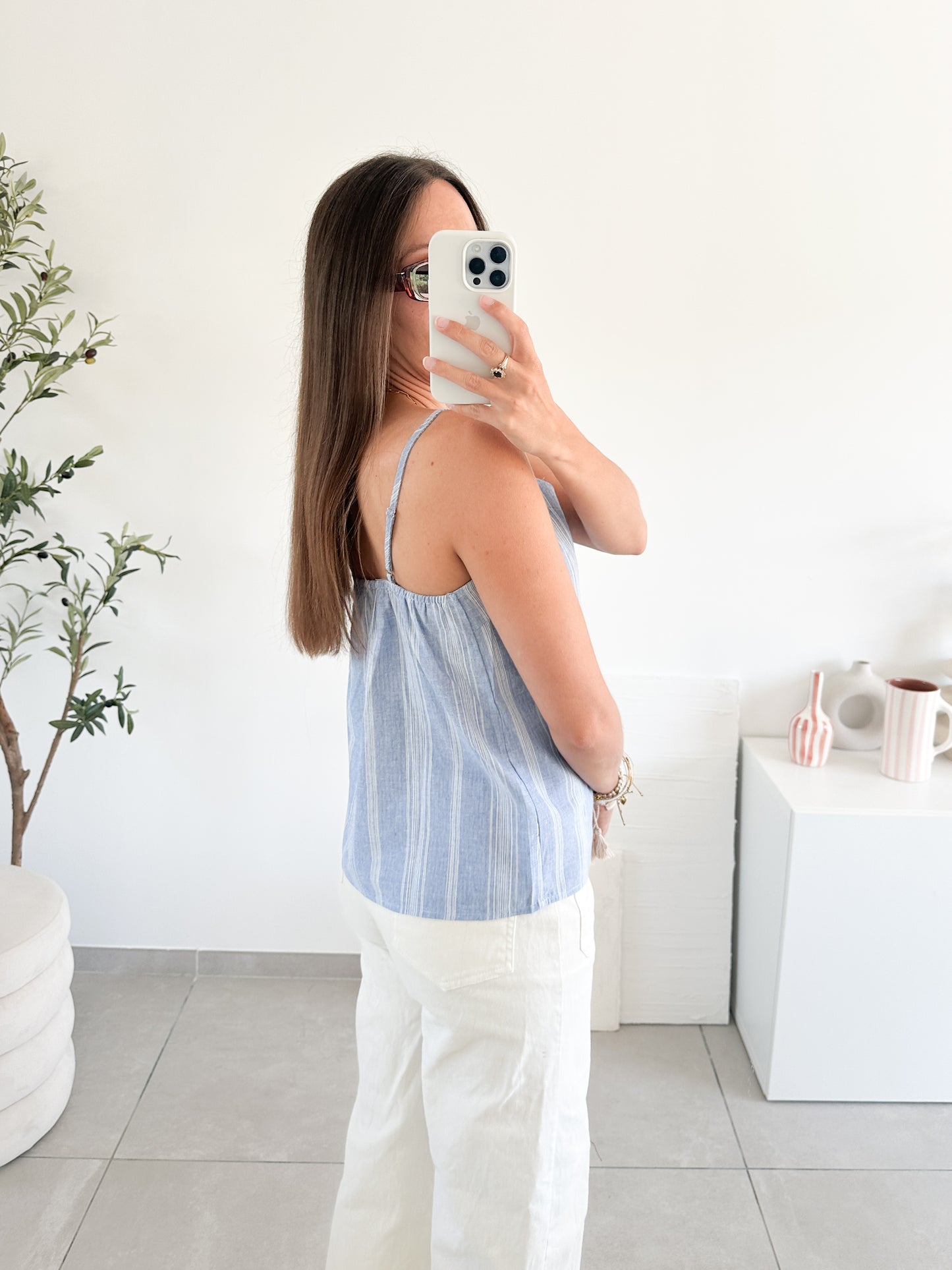 Top en coton rayé bleu