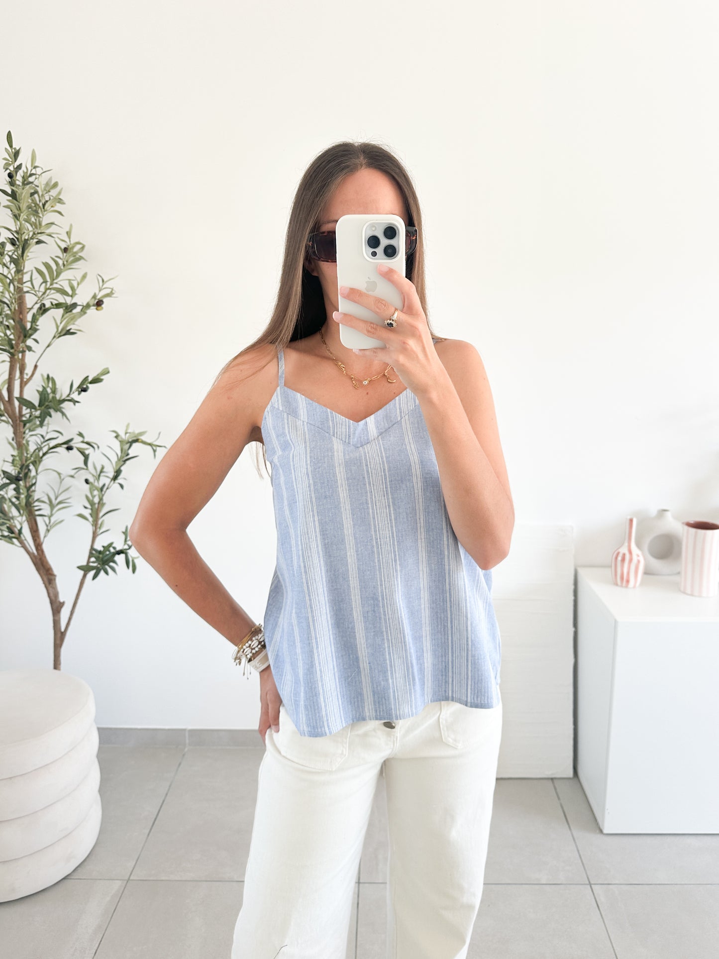 Top en coton rayé bleu