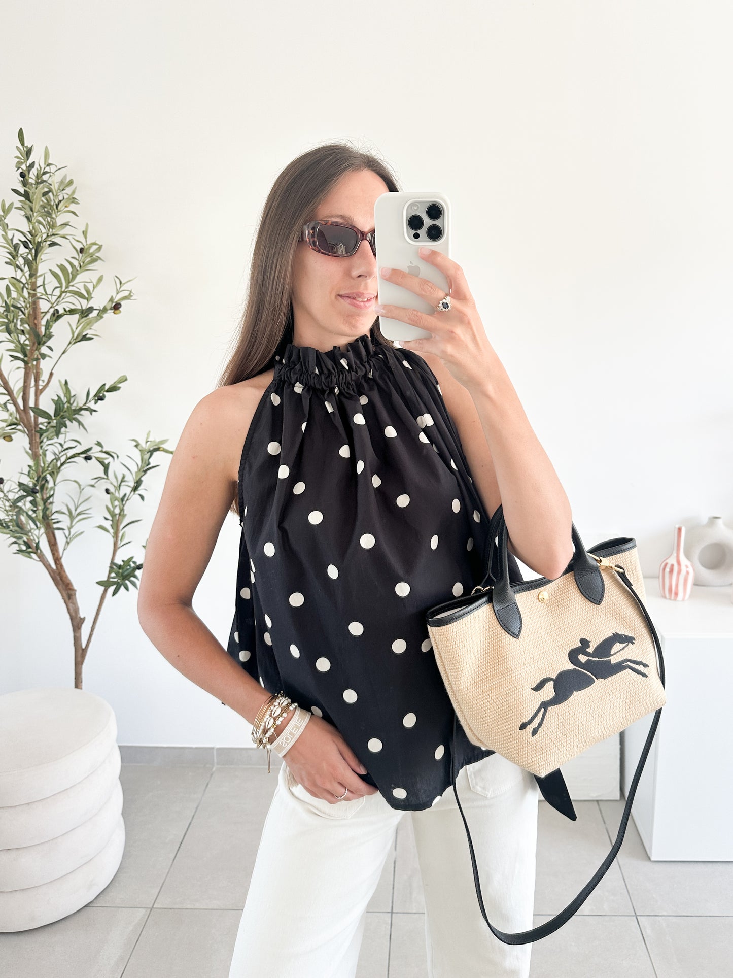 Top Polka en coton noir