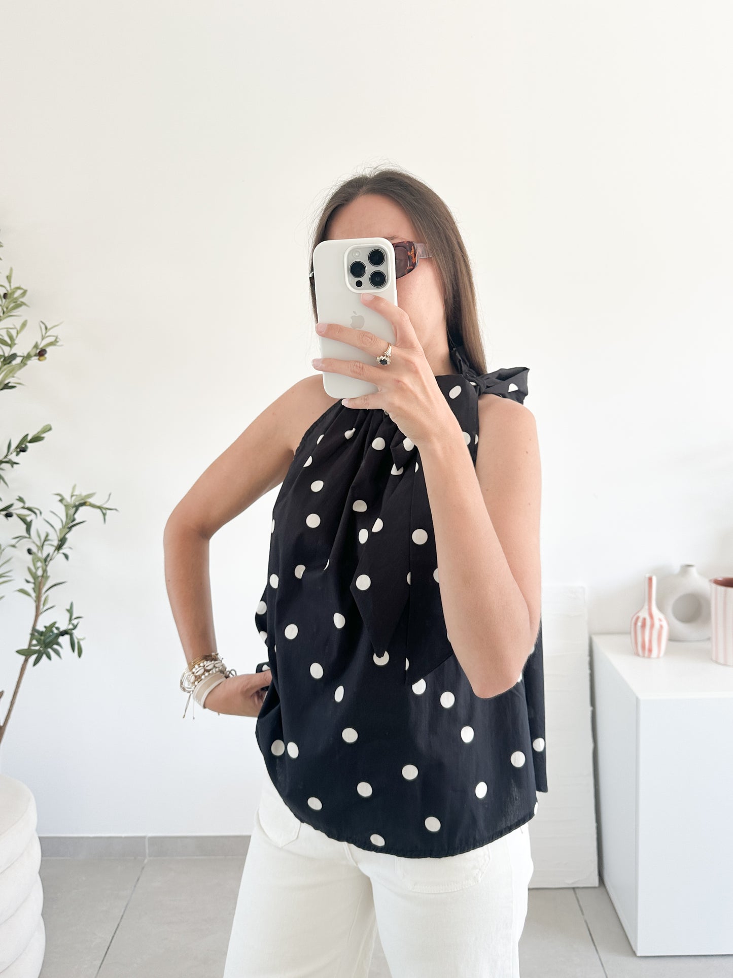 Top Polka en coton noir