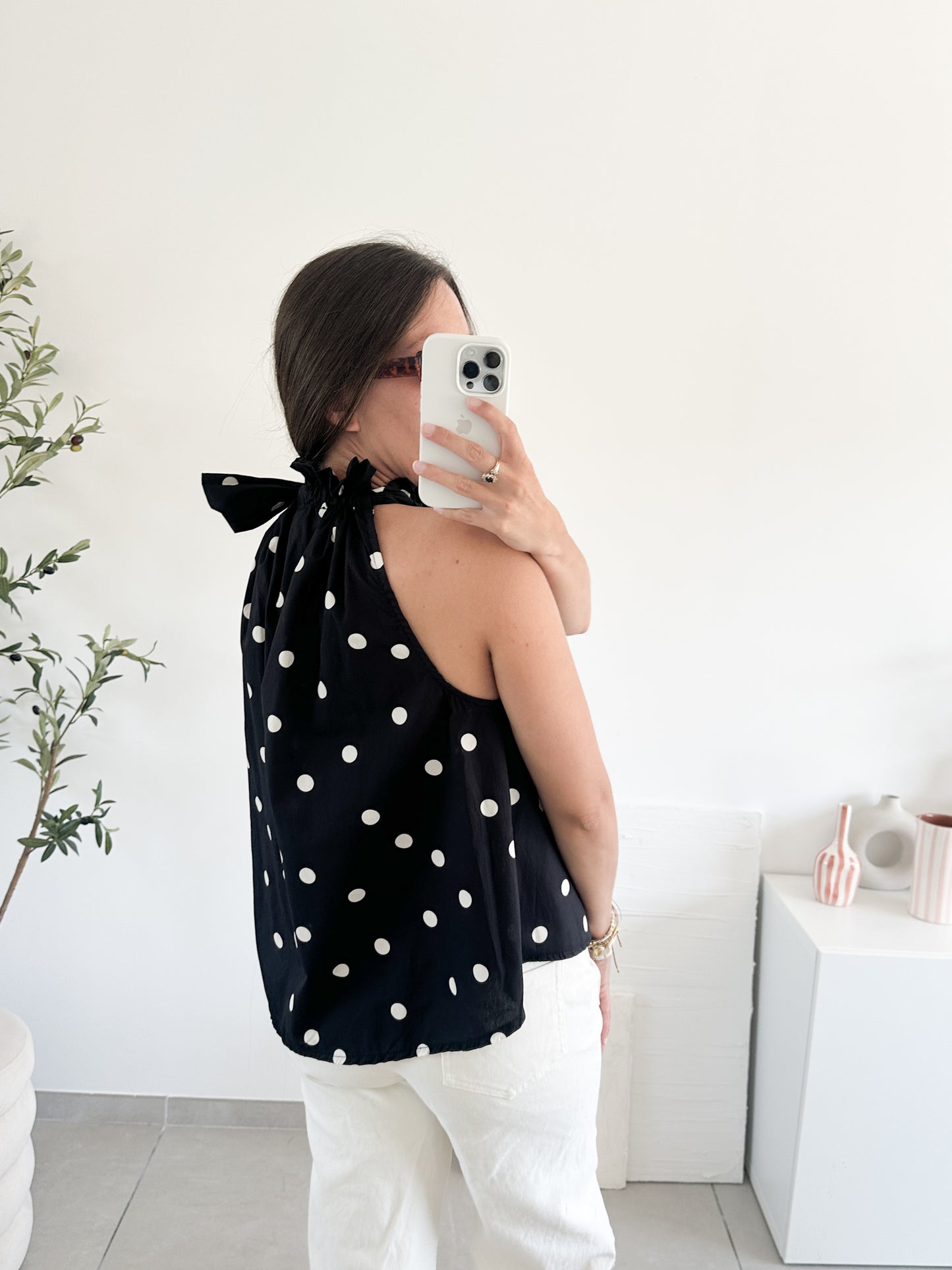 Top Polka en coton noir