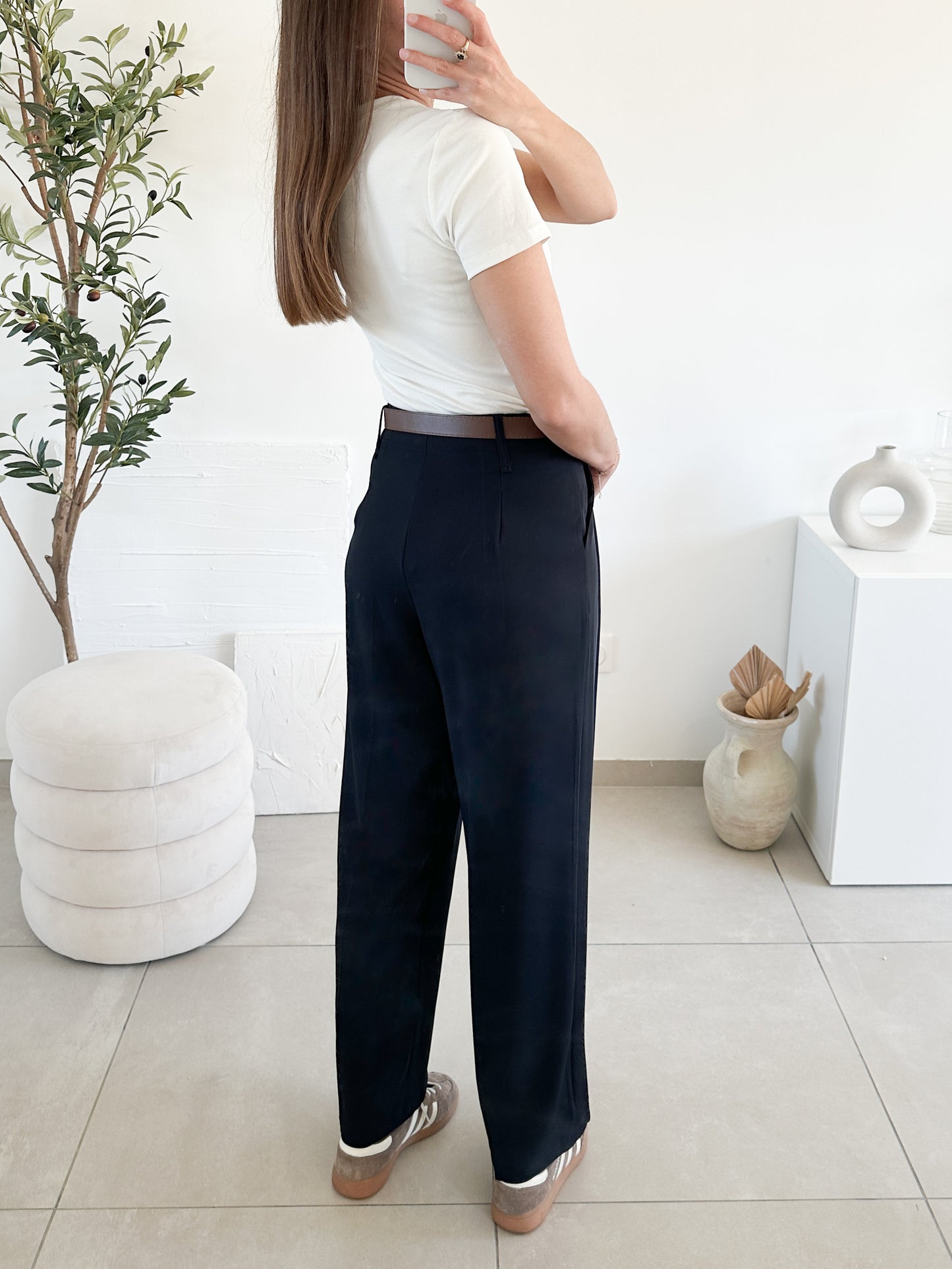 Pantalon avec ceinture marine