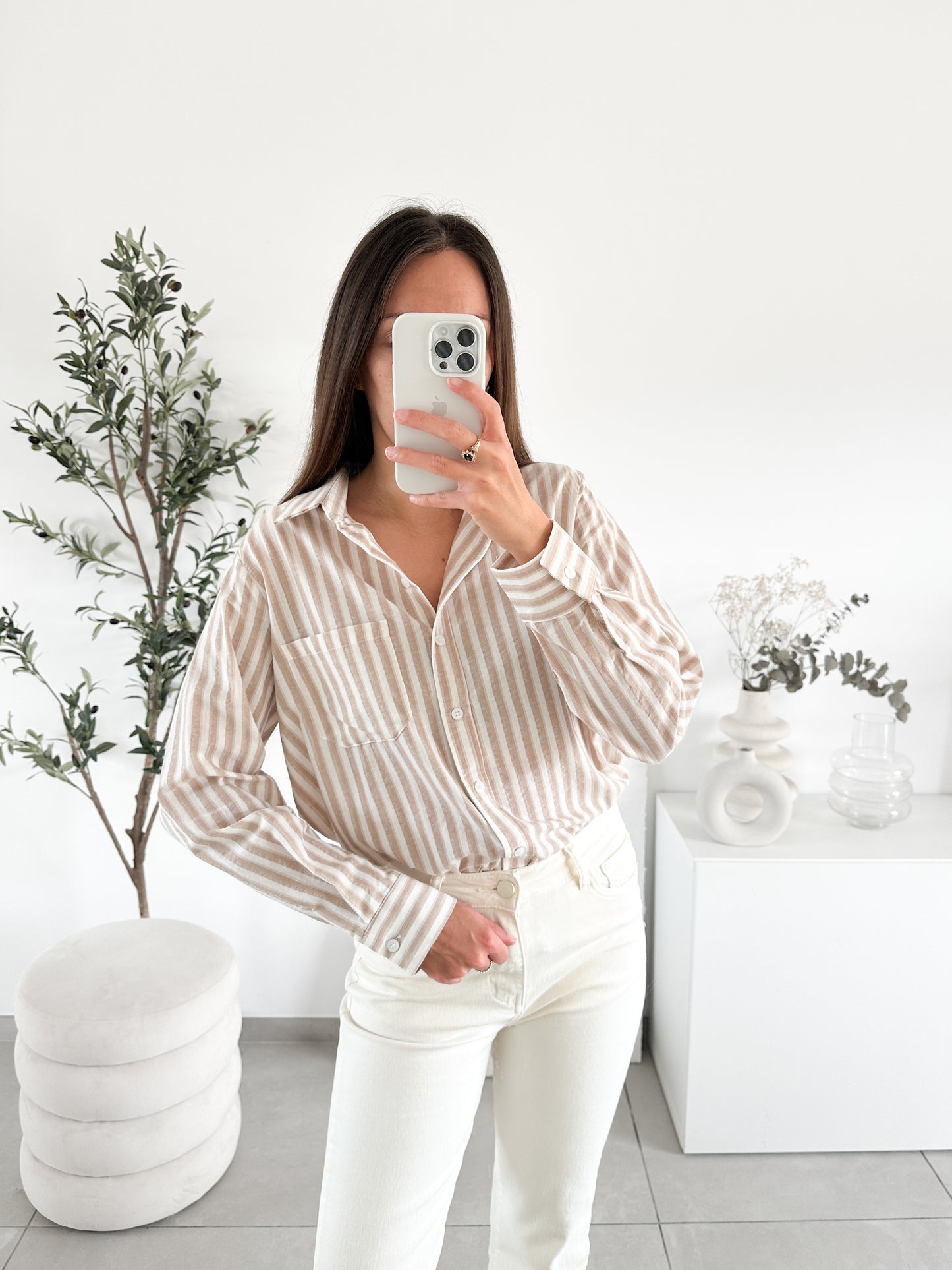 Chemise rayé beige