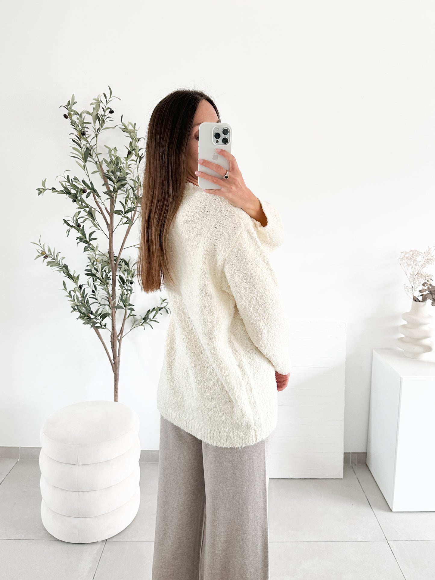 Pull bouclettes en coton écru