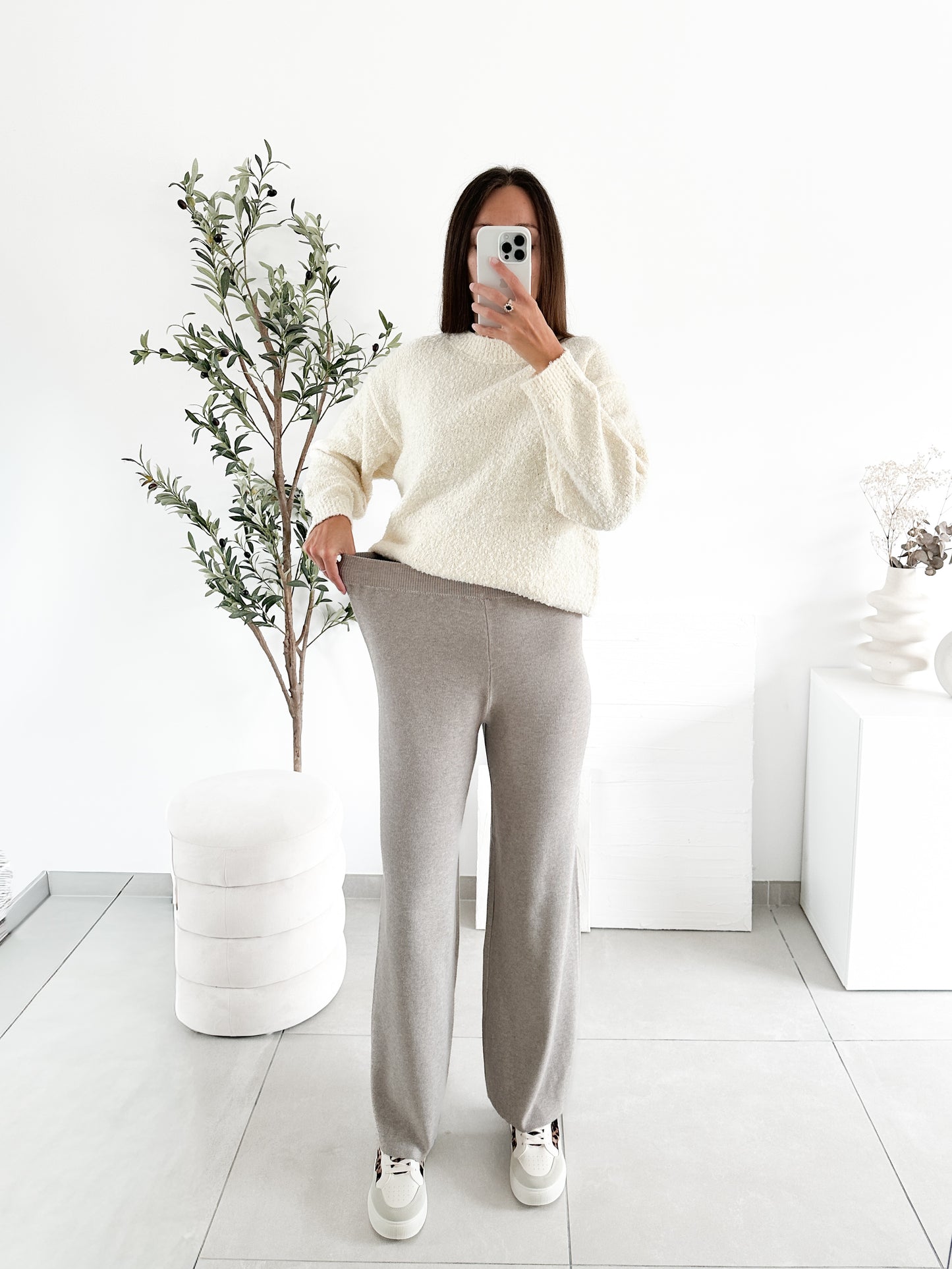 Pantalon en maille beige