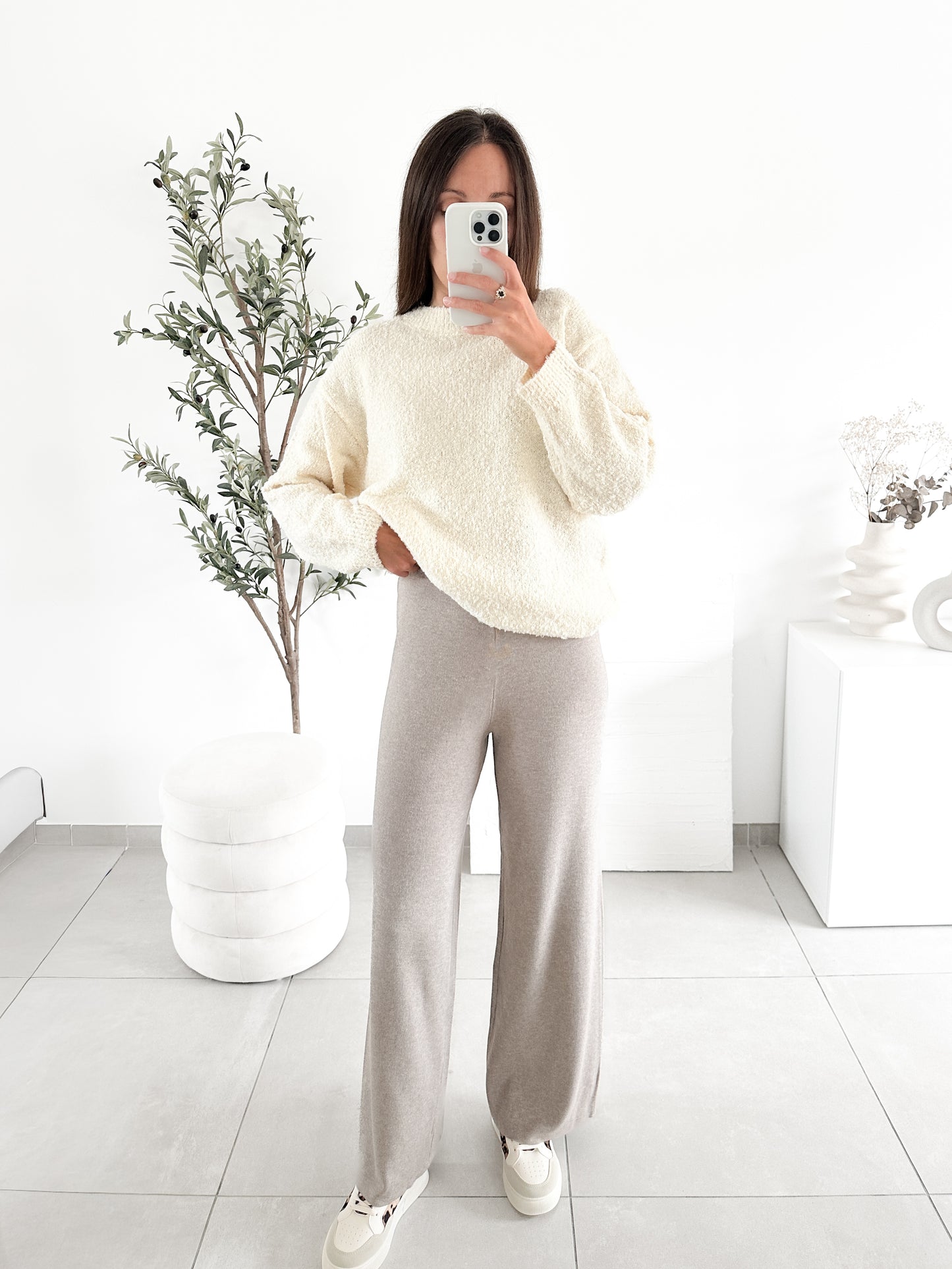 Pantalon en maille beige