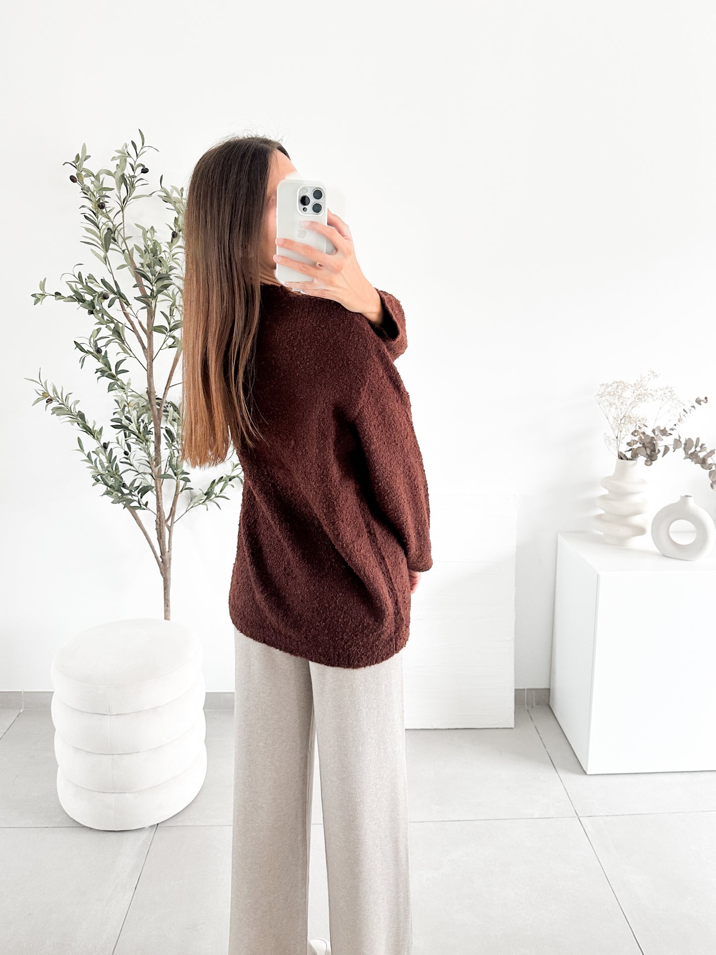 Pull bouclettes en coton marron