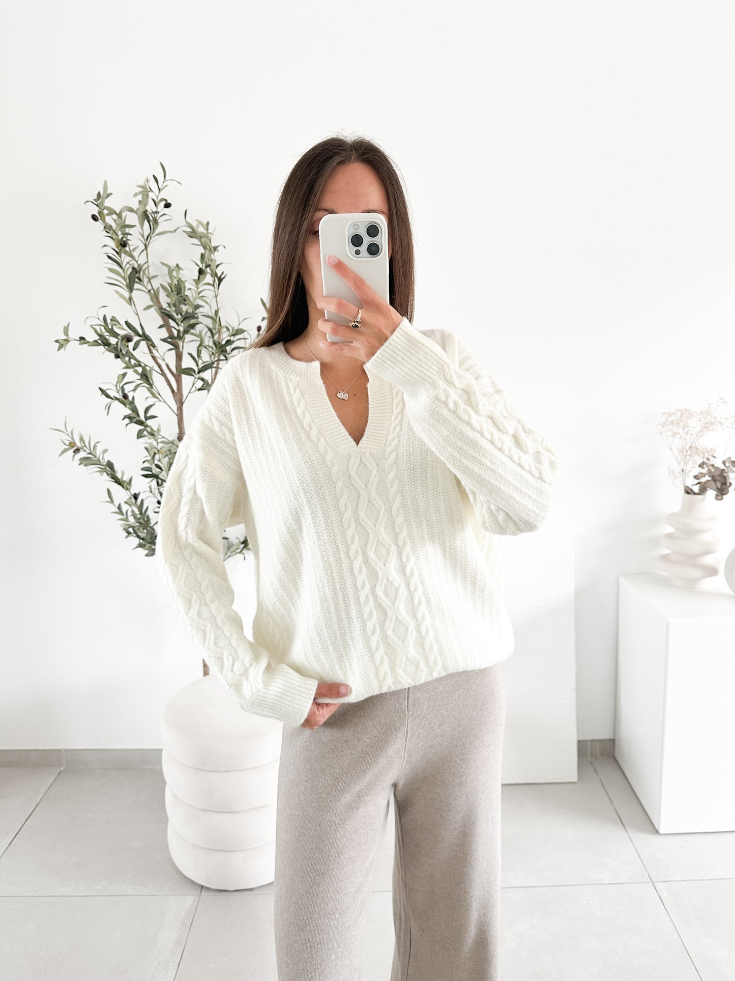 Pull torsade écru