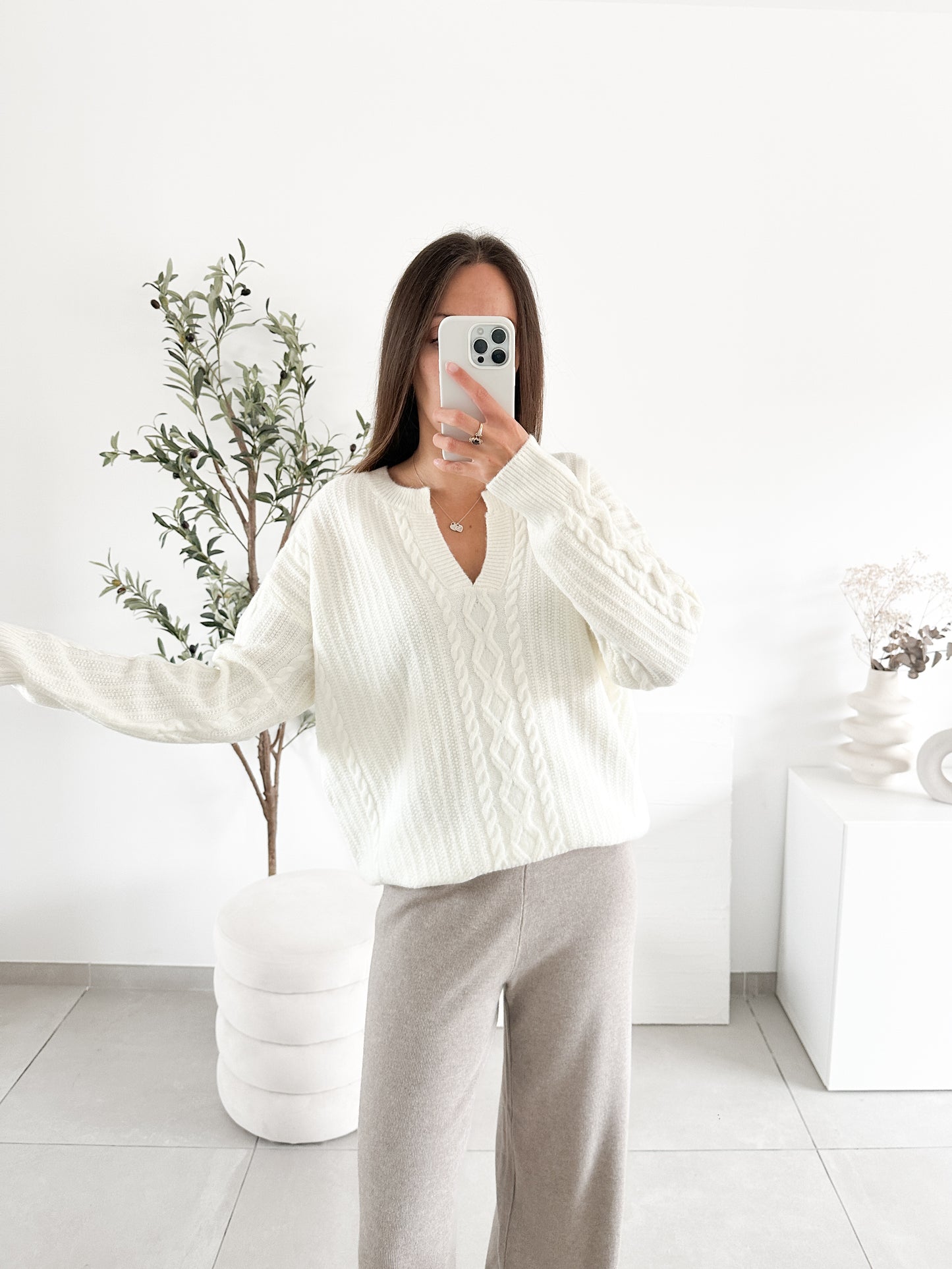 Pull torsade écru