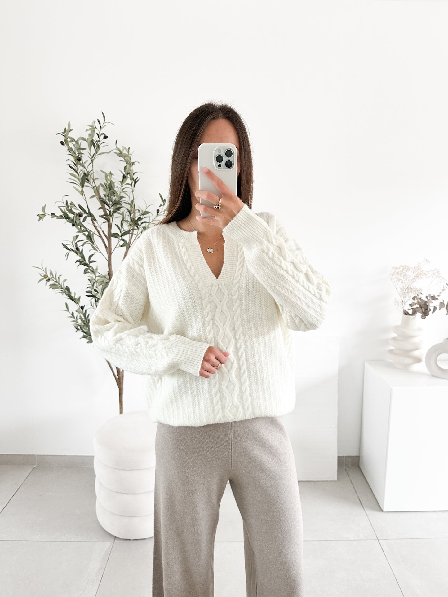 Pull torsade écru