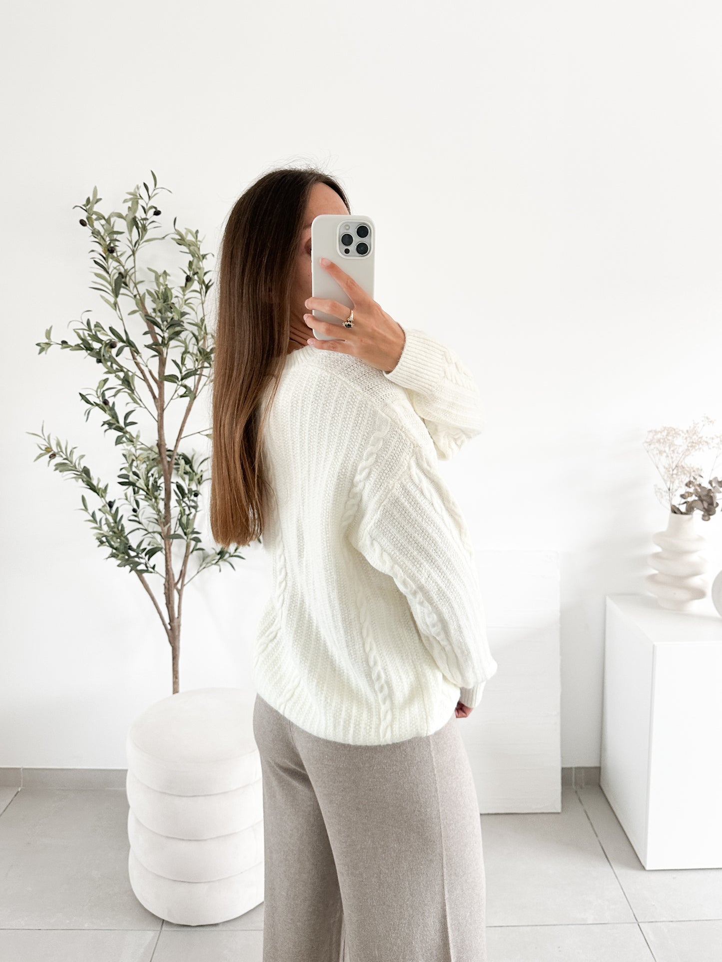 Pull torsade écru