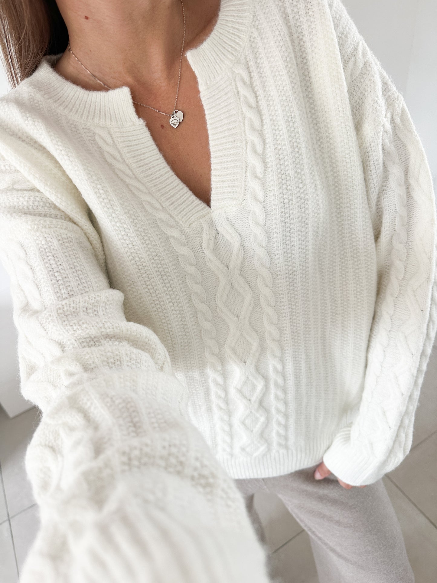 Pull torsade écru