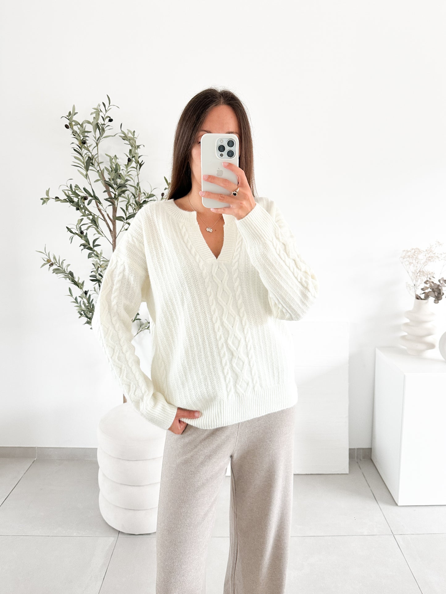 Pull torsade écru