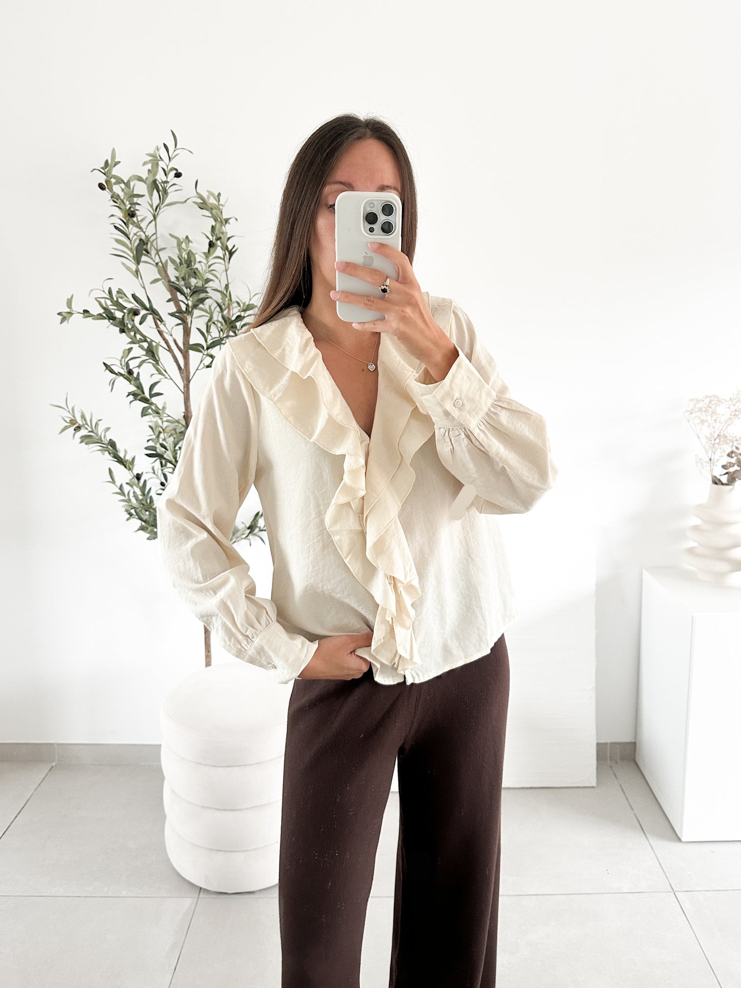 Blouse froufrou beige