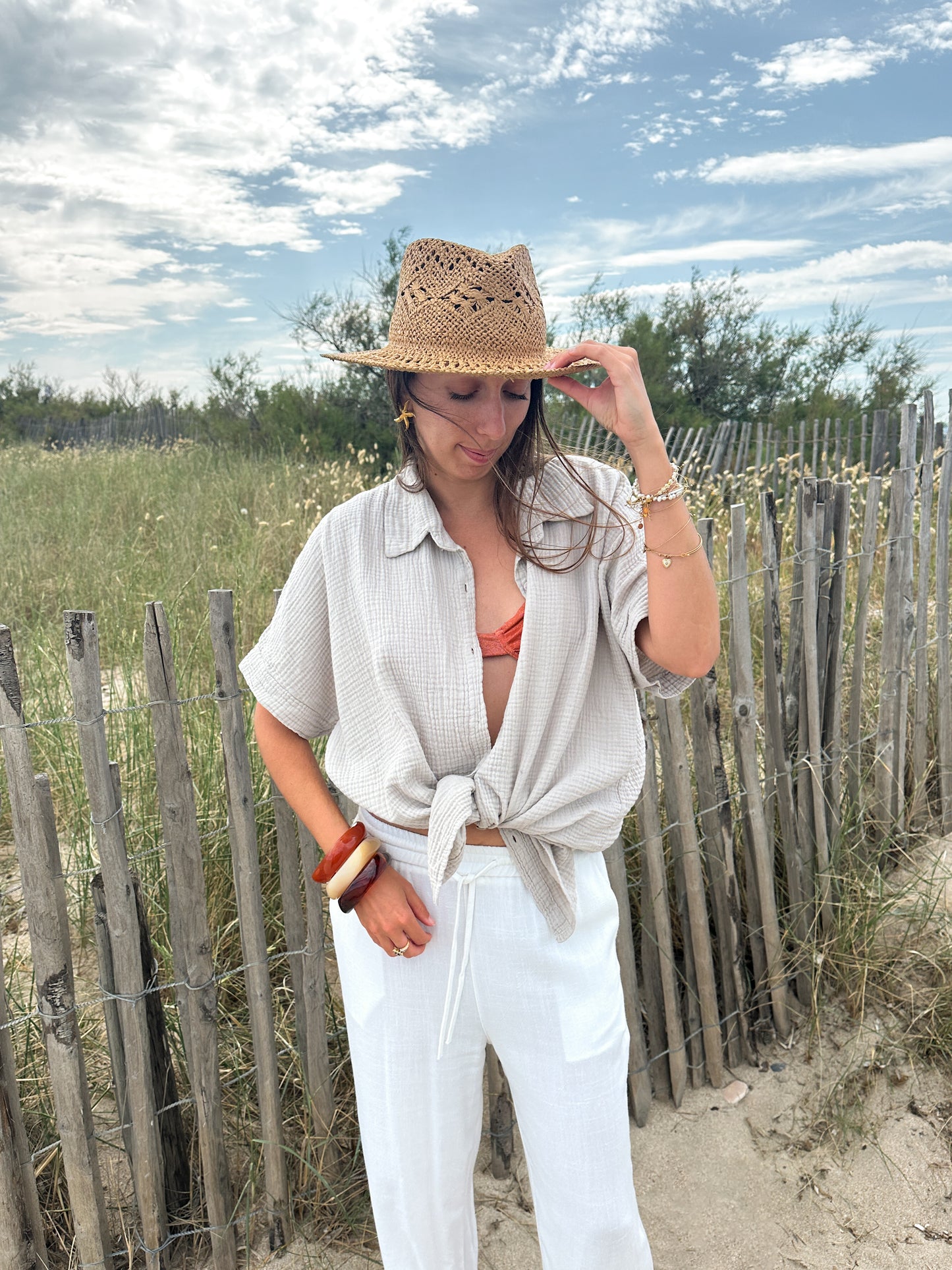 Chemise en gaze de coton beige