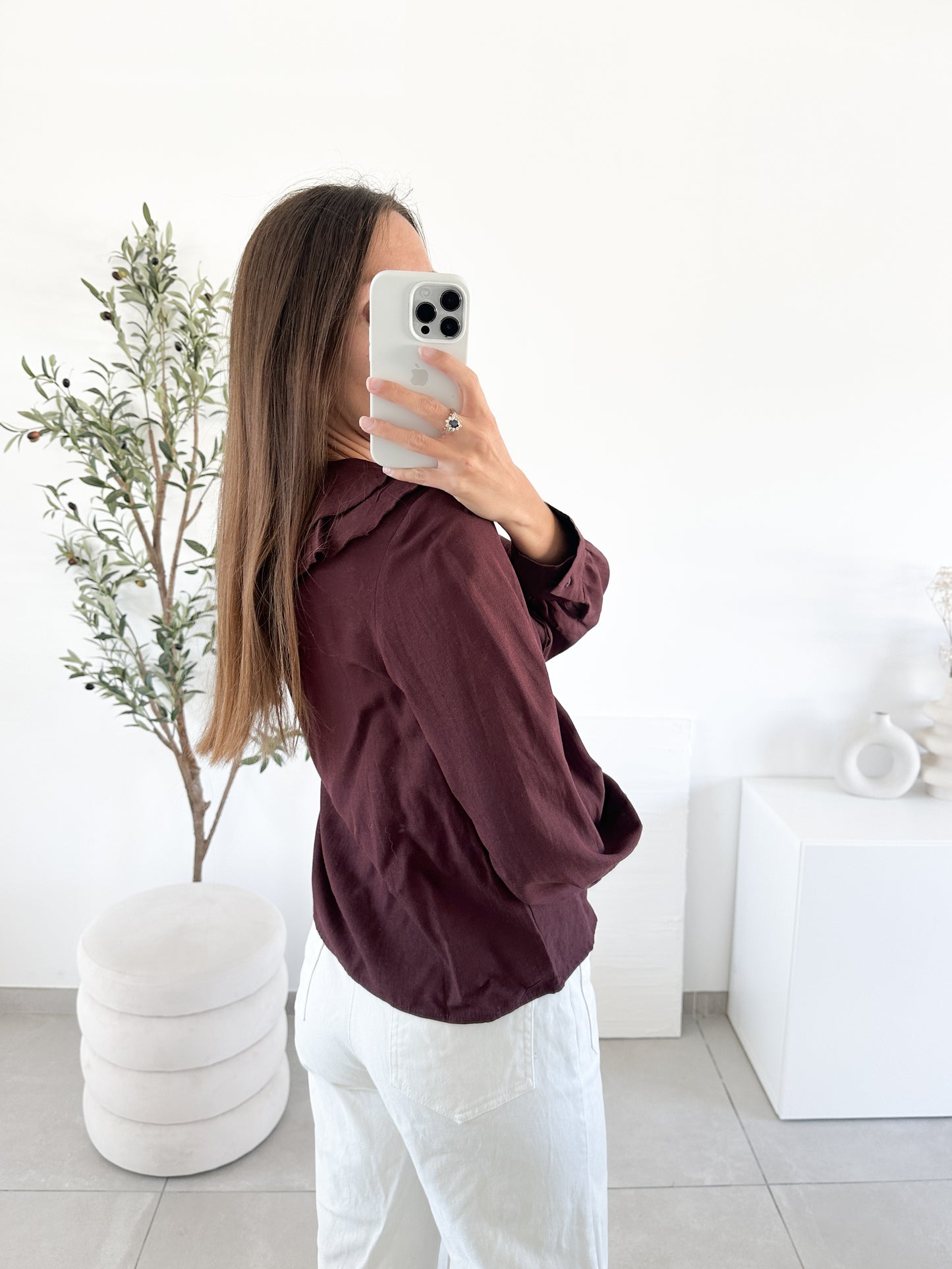 Blouse froufrou marron