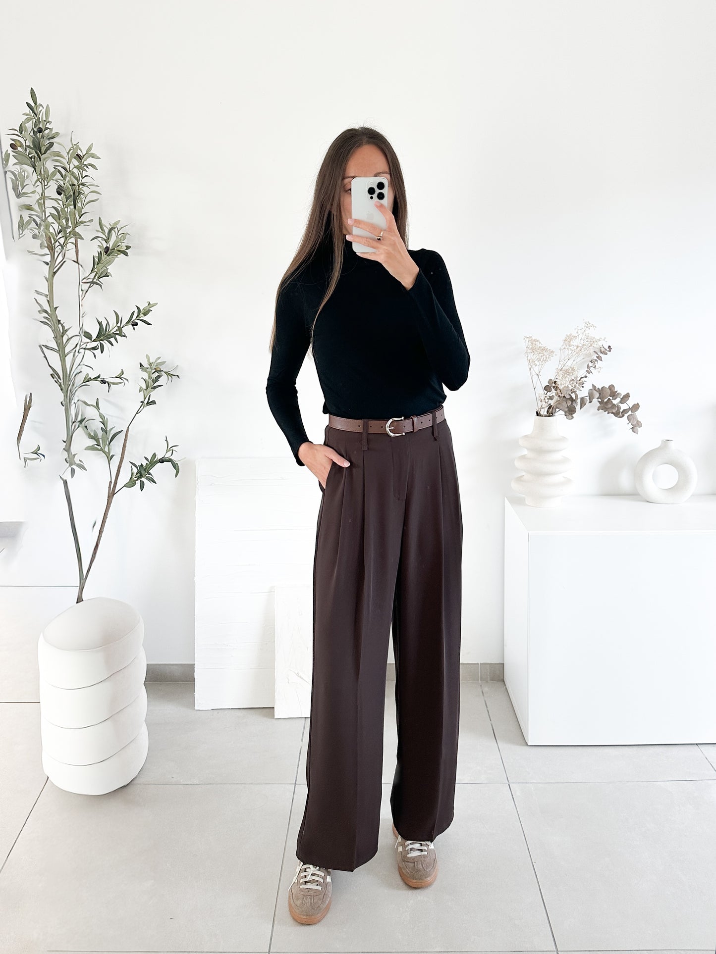 Pantalon avec ceinture marron