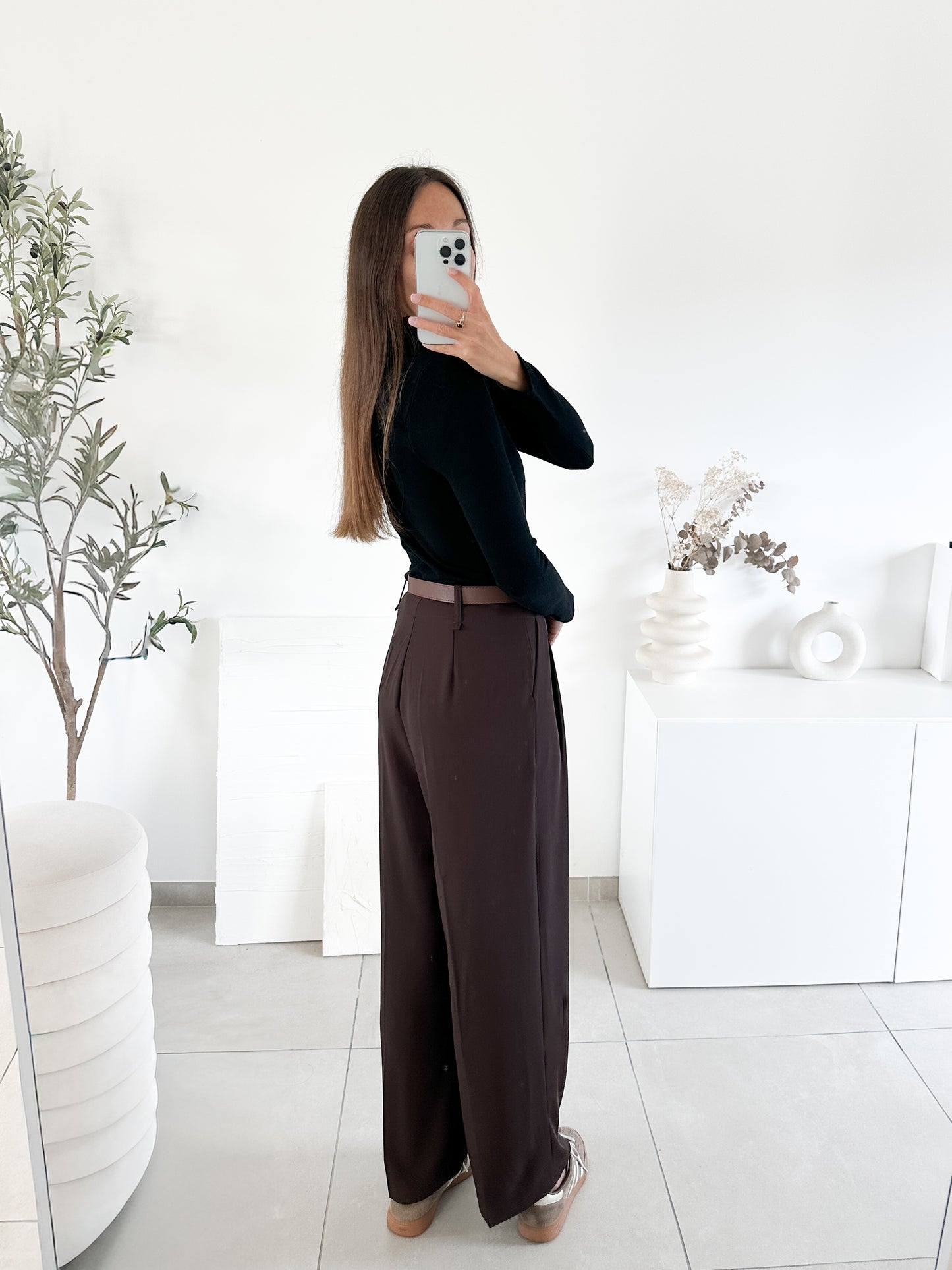 Pantalon avec ceinture marron