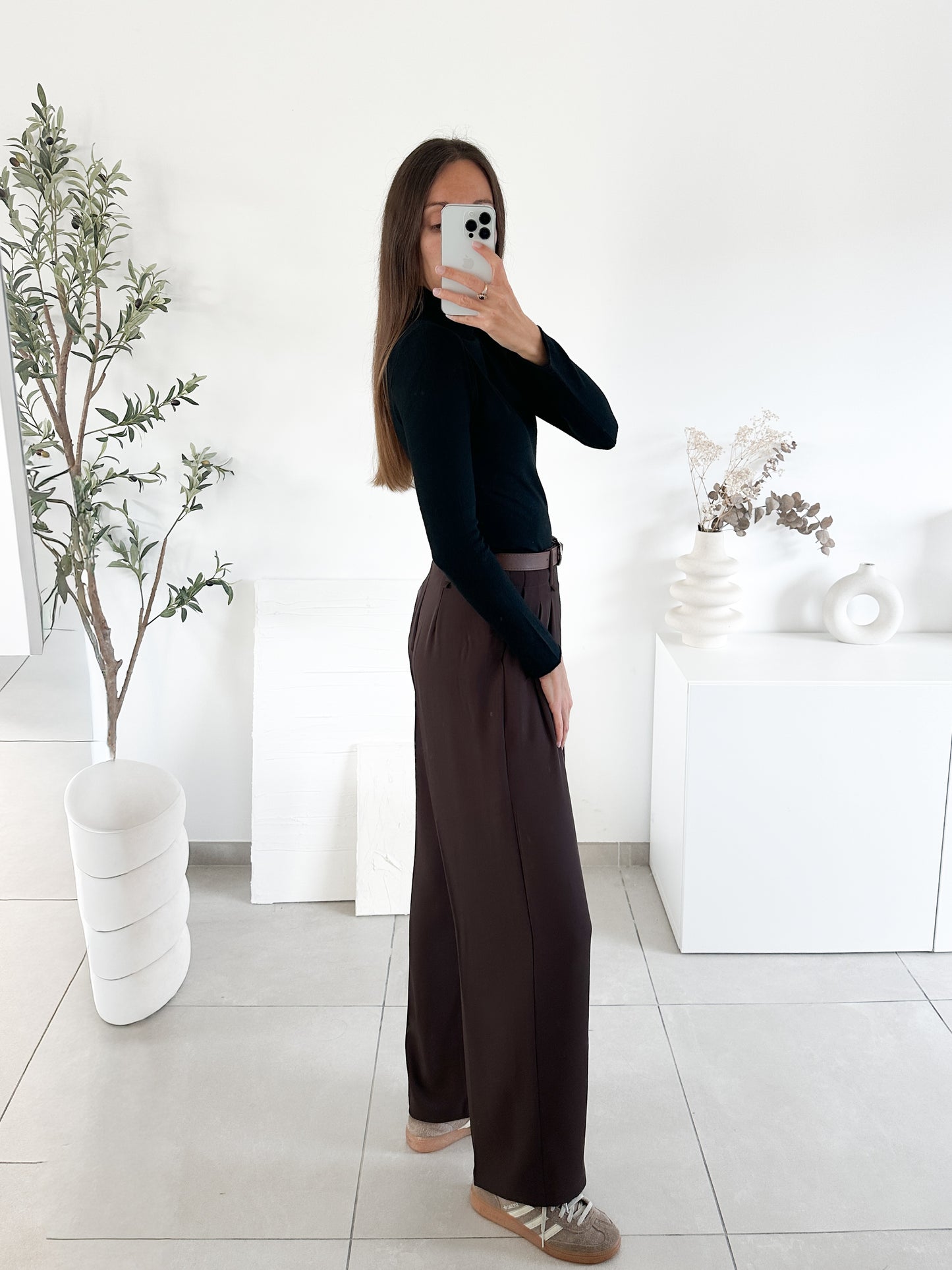 Pantalon avec ceinture marron