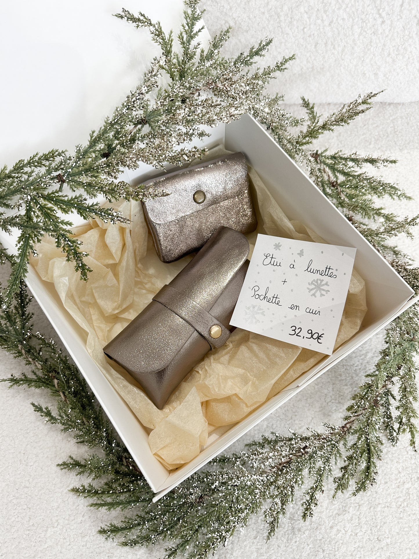 Coffret porte monnaie + pochette lunettes champagne