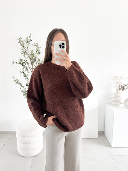 Pull bouclettes en coton marron