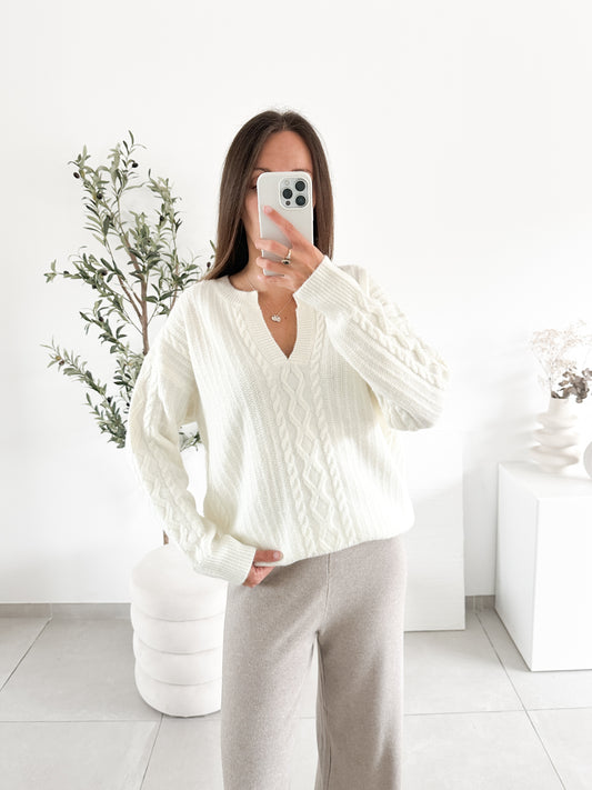 Pull torsade écru