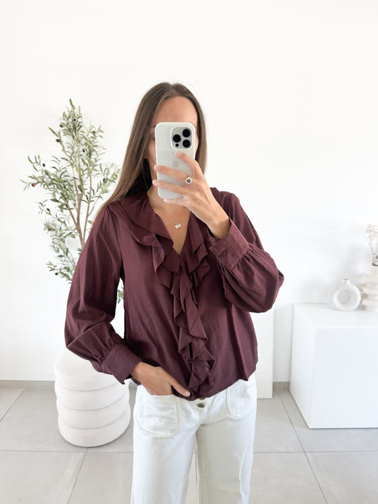 Blouse froufrou marron